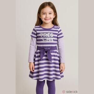 Crazy 8 Girls Dress Size Small 5 6 Purple Striped Tres‎ Chic Knit Ties Belt NEW